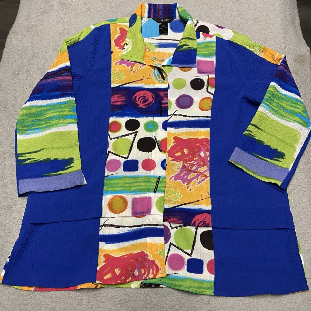 Ali Miles Blouse Large Colorful‎ Art To Wear Toggle Button Whimsical